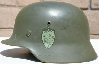 German M35 Helmet Large Se66 Unit Stamp Liner Post War Reissued Norwegian Army
