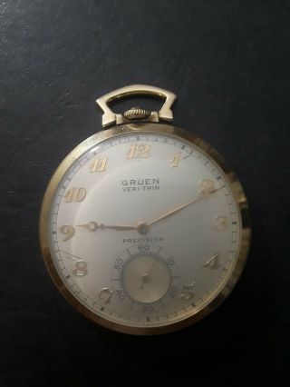 Vintage Gruen " Very Thin " Precision 14kt (rare) Pocket Watch