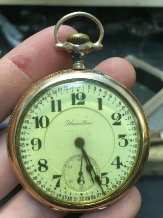 Hamilton Open Face Gold Filled Antique Pocket Watch Grade 992 16s 21 Jewel Runs