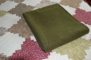 VINTAGE OLIVE GREEN WOOL UNITED STATES MILITARY ARMY BLANKET 66W X 84L 7