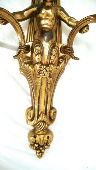 Very Large Vintage Gold Gilded Brass Cherub Old French Wall Sconce Candle 22x12 