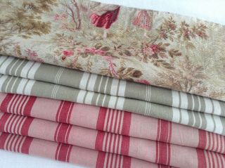 Antique Vintage French Fabric 5 Piece Pack Bundles For Projects Sewing Dolls