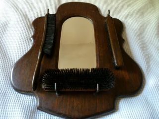 Vintage Wooden Wall Hanging Mirror With Set 3 Clothes Brushes Wood Hall Mirror