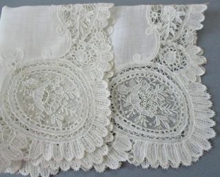 Antique Handmade BRUSSELS with POINT de GAZE LACE WEDDING Handkerchief ROSES 3