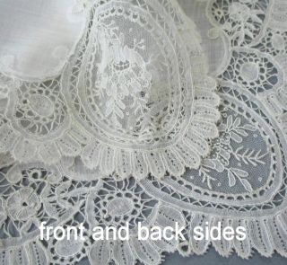 Antique Handmade BRUSSELS with POINT de GAZE LACE WEDDING Handkerchief ROSES 8