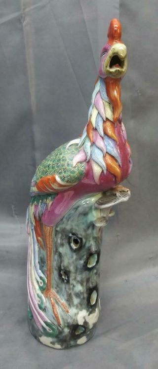 Old Antique Asian Porcelain Chinese Bird Statue Phoenix Pheasant Famille Rose