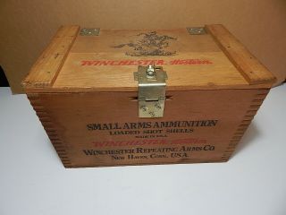 Vintage Winchester Small Arms Dovetail Wood Ammo Box With Lid