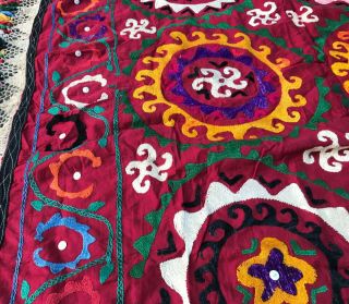 Rare Vintage Hand EMBROIDERED Uzbek Wall Hanging Suzani 4.  5 x 3.  0 FT 5