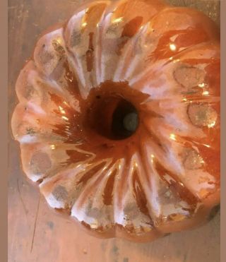 Antique Primitive Baking Dish Glazed Redware Pottery Cake Bundt Mold Pan c1850 6