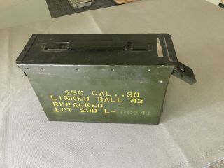 Vintage Metal Ammunition Ammo Box Can Military Old 250 Cal.  30 Linked Ball M2