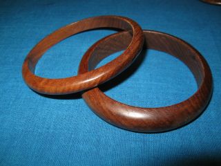 Vintage 2 Natural Danish Teak Wooden Wood Mid Century Modern Bangle Bracelet 8 "