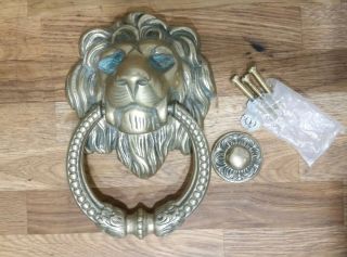 Vintage Solid Brass Lion Head Door Knocker With Strike Plate And Screws