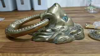 Vintage Solid Brass Lion Head Door Knocker with Strike Plate and Screws 4