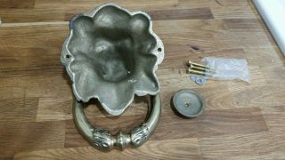 Vintage Solid Brass Lion Head Door Knocker with Strike Plate and Screws 6