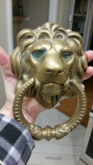 Vintage Solid Brass Lion Head Door Knocker with Strike Plate and Screws 8