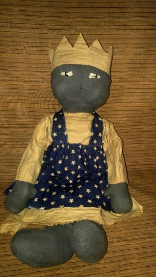Primitive Decor Black Doll Handcrafted Americana Folk Art July 4th