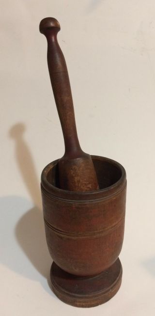 Large Antique Wood 7 " Mortar And 11 " Pestle Wooden Pharmacy Vintage Turned