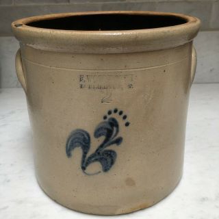 Antique Stoneware 2 Gallon Crock With Blue Flower