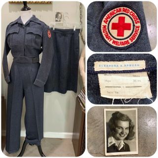 Wwii American Red Cross Uniform Set Ike Jacket Pant Skirt Military Welfare Patch