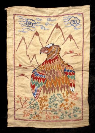 Uzbek Silk Hand Embroidery Suzani Mythic Bird Eagle From Bukhara A12074