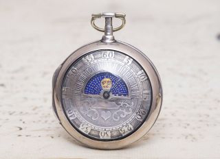 SUN & MOON / DAY & NIGHT / Pair Case English VERGE FUSEE Antique Pocket Watch 2