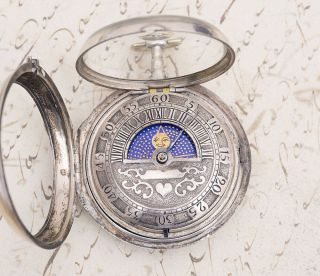 SUN & MOON / DAY & NIGHT / Pair Case English VERGE FUSEE Antique Pocket Watch 3