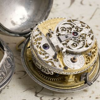 1730s Repousse Silver Pair Case Verge Fusee Antique Pocket Watch