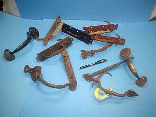 (11) Antique Vintage Hand Wrought Forged Gate Door Thumb Latch Handles