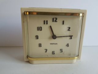 Vintage Westclox Wind Up Alarm Clock White Shelby Made In Canada