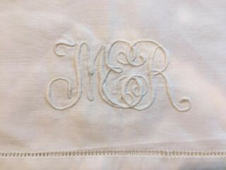 Fine Linen Bed Sheet With Embroidered Monogram In Script Mer 90 " W X 96 " L.