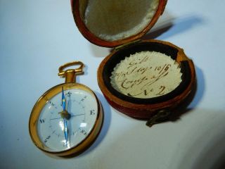 RARE Georgian Antique 18K Gold Compass in Travel case Fleur De Lis 6