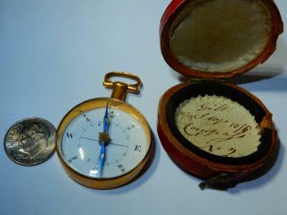 RARE Georgian Antique 18K Gold Compass in Travel case Fleur De Lis 7