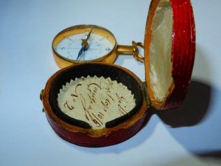 RARE Georgian Antique 18K Gold Compass in Travel case Fleur De Lis 8