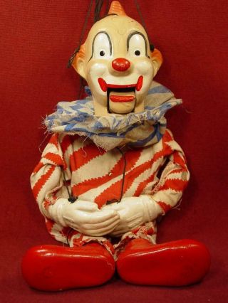 Vintage 1940s 50s Composition Clarabell Clown Marionette Puppet Doll