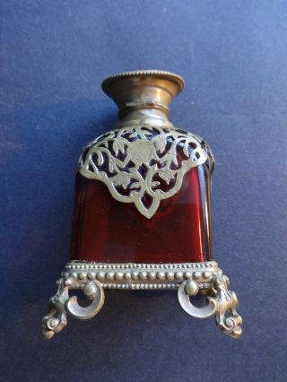 Victorian Ruby Glass Brass Lid Collectable Antique Ruby Red Perfume Scent Bottle