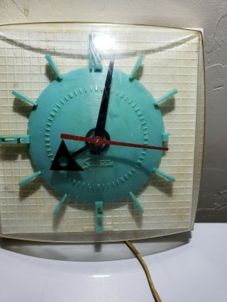 Vintage 50s Spartus Turquoise Blue & White Plastic Electric Wall Clock