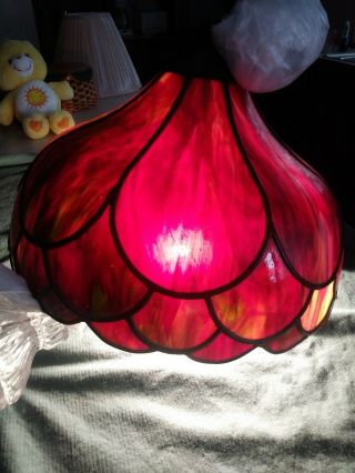 Antique Leaded Slag Glass Lamp Shade 5