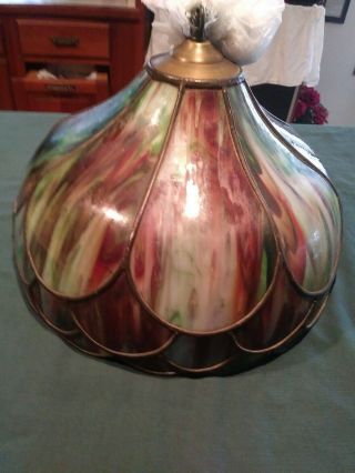 Antique Leaded Slag Glass Lamp Shade 8