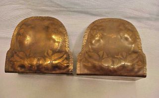 Early Arts & Crafts Hand Hammered Copper Book Ends Bookends 5” tall x 5 ½” wide. 2