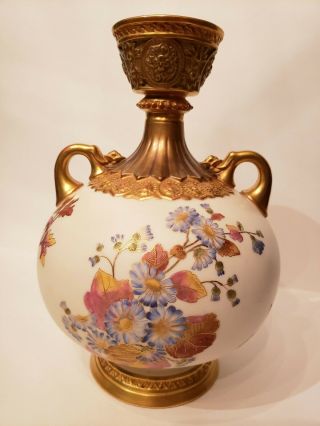 Antique Royal Worcester 1109 9 " Vase Dated 1890 Rdno 35782 Floral And Gold