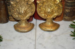 Antique Pair French Gilt Ormolu Drapery Curtain Pole Finials Acanthus Post Ends 2
