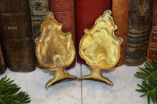 Antique Pair French Gilt Ormolu Drapery Curtain Pole Finials Acanthus Post Ends 4