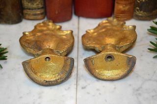 Antique Pair French Gilt Ormolu Drapery Curtain Pole Finials Acanthus Post Ends 5
