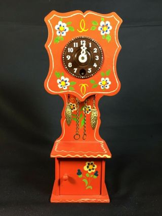 Vintage Mid Century Josef Hauser Miniature Grandfather Clock Germany Cuckoo