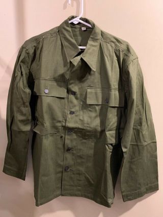 Vtg Wwii Us Army Gi Deadstock Hbt Stars Gas Flap Jacket (a35)