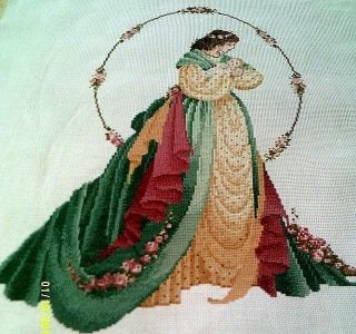 Vintage Hand Embroidered Unframed Picture Guardian Angel Crinoline Lady