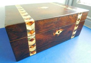 Exquisite Rose Wood Jewellery Desktop Box Pearl & Shell Inlays 1900s