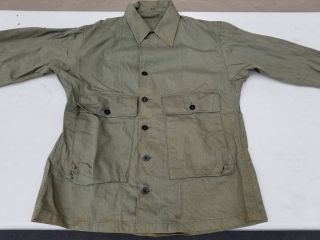 WW2 US Army 5 Stars Wreath Button HBT Combat Shirt Jacket Size 44R - 2