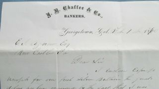 1870 Georgetown Colorado Territory J Chaffee Bankers Letterhead - Silver Bullion