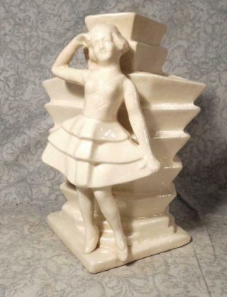 Awesome Vintage Art Deco Period Ceramic Vase W/girl In Dress